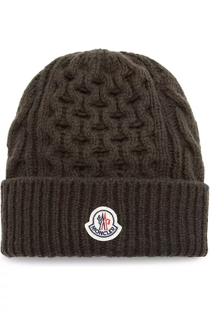 Moncler Women Beanies - Women's Wool Cable-Knit Logo Beanie - Military Green - Military Green