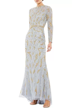 Mac Duggal Women's Illusion Sequin Gown - Platinum Gold - Size 18