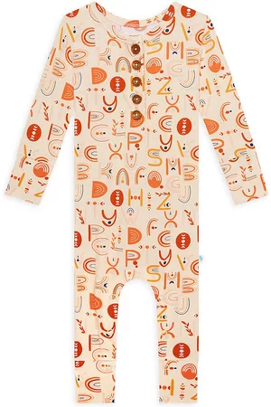 Posh Peanut Baby Girl's Alphabet Medley Viscose Romper - Beige Multi - Size 3 Months - Beige Multi - Size 3 Months