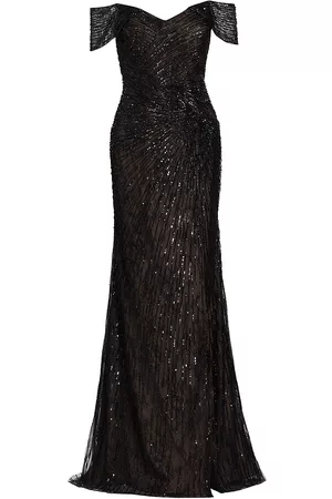 Rene Ruiz Collection Sequined Off-The-Shoulder Gown