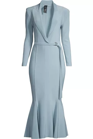 Norma Kamali Women Midi Dresses - Women's Single-Breasted Fishtail Midi-Dress - Soft Blue - Size Small - Soft Blue - Size Small