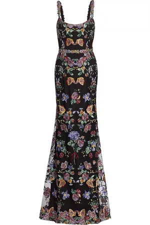 Marchesa Notte Embroidered Floral Fitted Gown