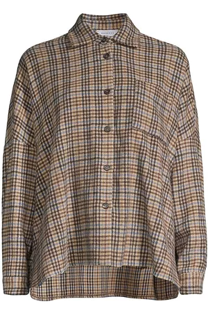ROSSO35 Virgin Wool-Cashmere Plaid Shacket