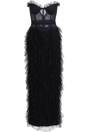 BRANDON MAXWELL Women Party & Cocktail Dresses - Women's Tiered Lace Bustier Cocktail Dress - Black - Size 8 - Black - Size 8