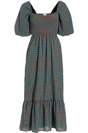 WAYF Women Midi Dresses - Women's Cut-Out Smocked Gingham Midi-Dress - Gingham Plaid - Size Small - Gingham Plaid - Size Small