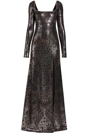 Etro Women Long Sleeve Dresses - Women's Cheetah Print Long-Sleeve Metallic Gown - Black - Size 2 - Black - Size 2