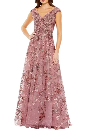 Mac Duggal Women Printed Dresses - Embellished Floral Cap-Sleeve Gown