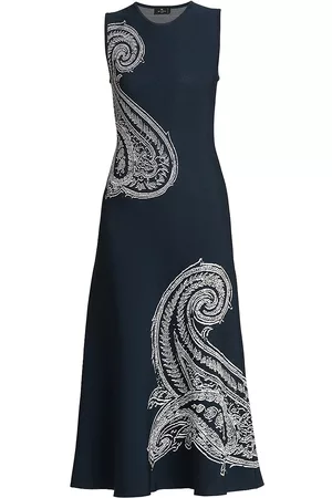 Etro Women Knitted Dresses - Women's Placed Paisley Knit Midi-Dress - Navy - Size 12