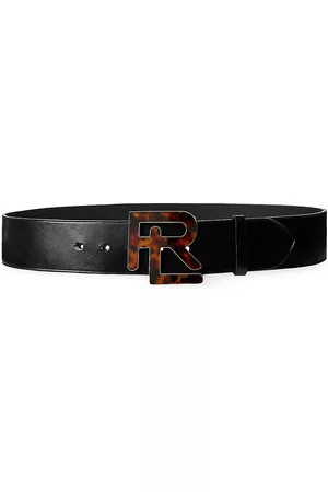 Ralph Lauren Women's Stacked RL Leather Belt - Black - Size Large