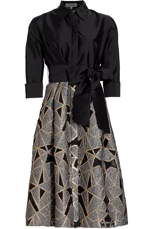 Teri Jon by Rickie Freeman Belted Taffera Shirtwaist Dress