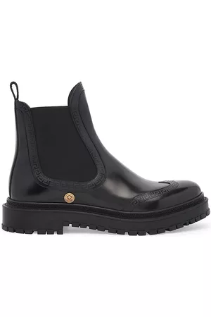 Versace Men Chelsea Boots - Greca Coin Leather Chelsea Boots