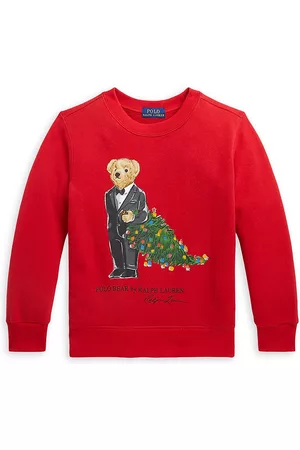 Ralph Lauren Boys Polo T-Shirts - Little Boy's & Boy's Christmas Polo Bear Crewneck Sweater - Park Avenue Red - Size 6 - Park Avenue Red - Size 6