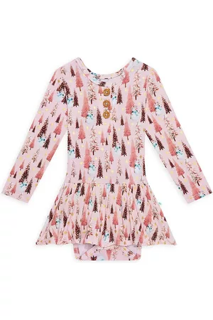 Posh Peanut Baby Girl's Sparkles Long Sleeve Henley Twirlskirt Bodysuit - Pink - Size 18 Months