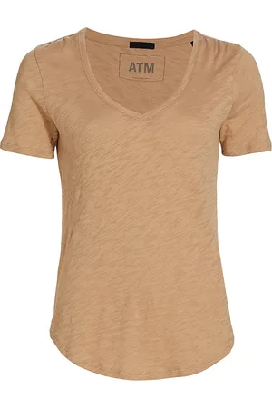 ATM Anthony Thomas Melillo Women's Slub Jersey Long Sleeve V-Neck Tee - Tan