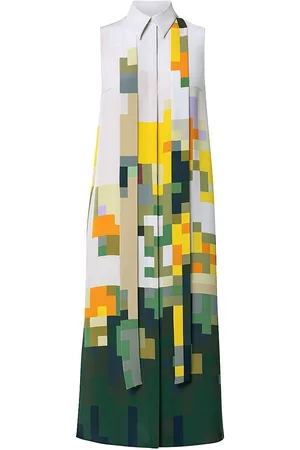 AKRIS Pixelated Floral Tunic Midi-Dress