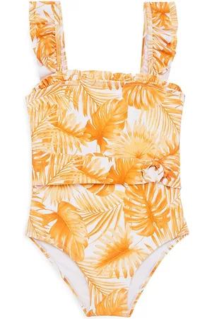 Janie and Jack Baby Girl's, Little Girl's, & Girl's Palm Leaf Belted Swimsuit - Yellow - Size 8