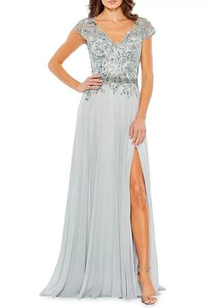 Mac Duggal Embellished Cap-Sleeve Tulle Gown