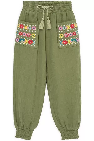 Peek & Beau Girls Tracksuits - Little Girl's & Girl's Embroidered Jogger Pants - Olive - Size 2 - Olive - Size 2