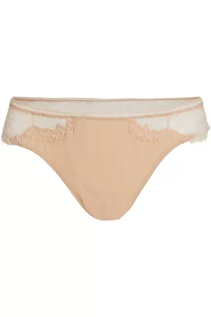 Low-rise briefs in nude stretch embroidered tulle, La Perla Womens Knickers
