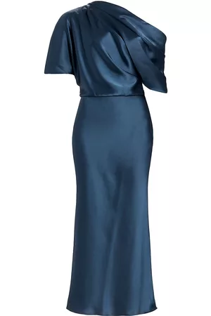 Amsale Draped Satin Pencil Midi-Dress