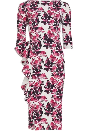 CHIARA BONI Women's Muhe Floral Ruffled Cocktail Dress - Magnolia Pink On White - Size 2