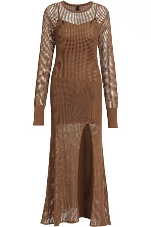 SIR Women's Dulcie Open-Knit Long-Sleeve Maxi Dress - Chocolate - Size 2