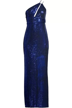 Aidan Mattox Women Asymmetrical Dresses - Women's Asymmetric Metallic Knit Gown - Cobalt - Size 16