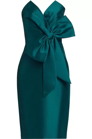 Badgley Mischka Women's Strapless Bow-Front Cocktail Dress - Teal - Size 16