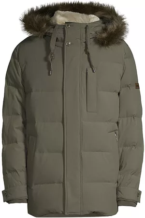 Andrew Marc Men's Bremen Fur Trim Puffer Jacket - Slate - Size Large