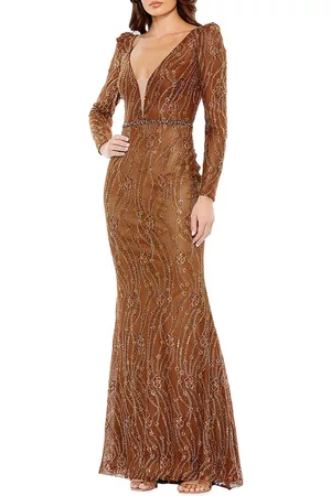 Mac Duggal Women's Embellished Mesh Trumpet Gown - Bronze - Size 14
