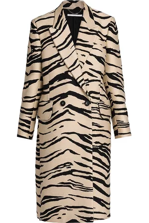 Stella McCartney Women Long Coats - Women's Animal Stripe Double-Breasted Coat - Raffia - Size 2