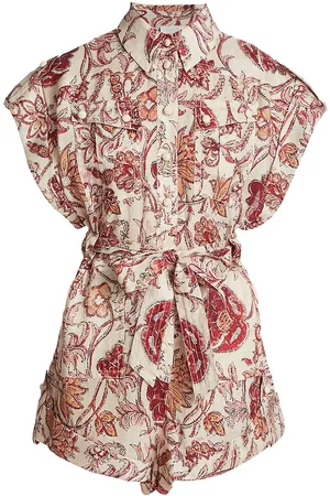 ZIMMERMANN Women's Vitali Belted Floral Linen Playsuit - Sepia Floral - Size 10