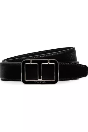 Tom Ford Men's Leather Enamel T Belt - Black - Size 36