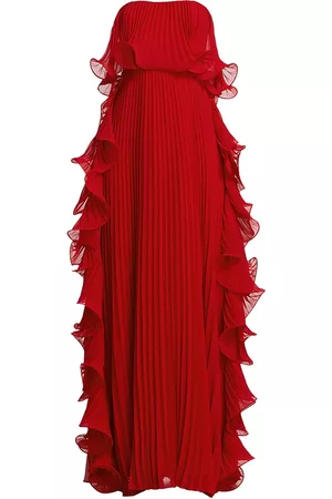 Badgley Mischka Women's Strapless Pleated Ruffle Gown - Red - Size 8