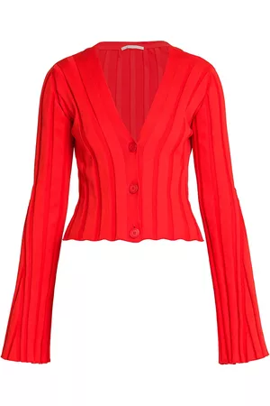 Stella McCartney Women's Cropped Ribbed-Knit Cardigan - Bright Red - Size 6