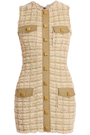 Balmain Women's Sleeveless Tweed Minidress - Beige Multi - Size 2