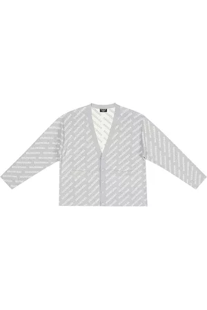 Balenciaga Cardigans - Mini Allover Logo Cardigan - Grey White - Size Large