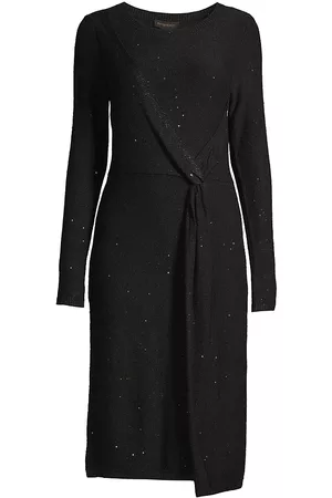 Donna Karan Women's Side-Twist Cascade Sweater Dress - Black - Size XS