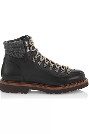 Brunello Cucinelli Men's Leather Lug Sole Hiking Boots - Black - Size 12
