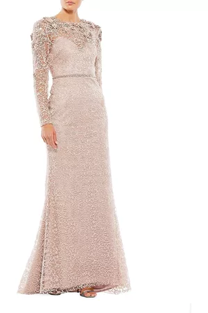 Mac Duggal Women's Embellished Long-Sleeve Gown - Beige - Size 20