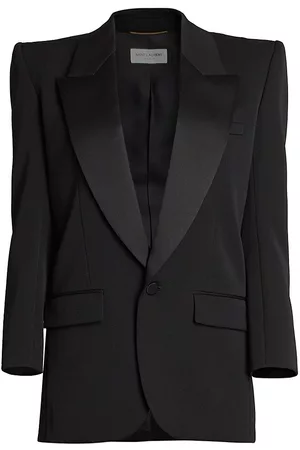 Saint Laurent Women Blazers - Women's Single-breasted Tuxedo Jacket In Grain De Poudre - Noir - Size 10