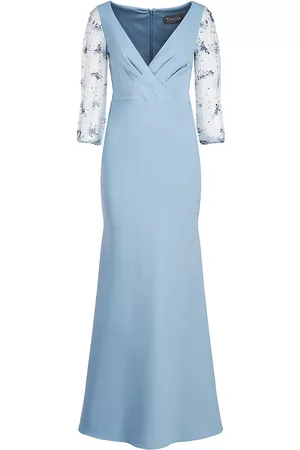 THEIA Women's Kiera Beaded Puff-Sleeve Gown - Storm Blue - Size 4