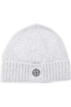 Stone Island Boy's Knit Logo Beanie - Light Grey - Size 2