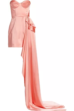 HALPERN Women's Draped Bustier Minidress With Train - Flamingo Pink - Size 2
