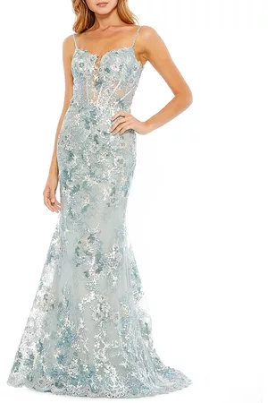 Mac Duggal Women's Floral-Embroidered Sleeveless Trumpet Gown - Ice Blue - Size 12