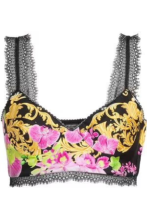 VERSACE Women's Orchid Silk Bra Top - Black Pink - Size 6