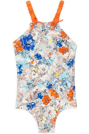 ZIMMERMANN Little Girl's & Girl's Clover Gathered Strap Swimsuit - Topaz Peony Floral - Size 10