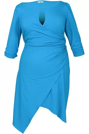 Mayes NYC Women's Plus Size Lina Keyhole Ruched Dress - Mykonos Blue Solid - Size 10