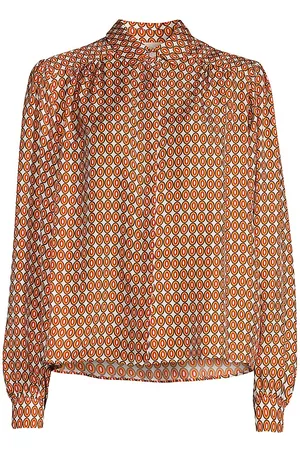Lisou Women's Printed Silk Twill Shirt - Orange Brown - Size 6