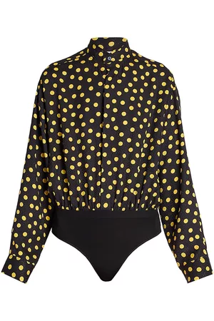 Alaïa Women Nightdresses & Shirts - Women's Polka Dot Silk High-Neck Body Shirt - Night Yellow - Size 6 - Night Yellow - Size 6
